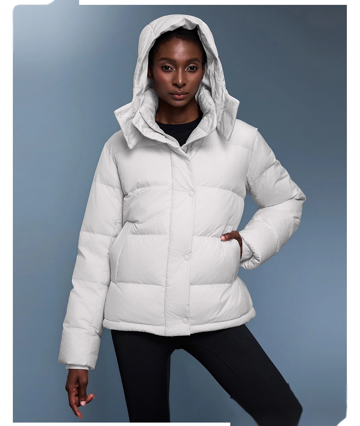 Customized new down jacket women waist drawstring hooded windproof warm bread coat in winter detail