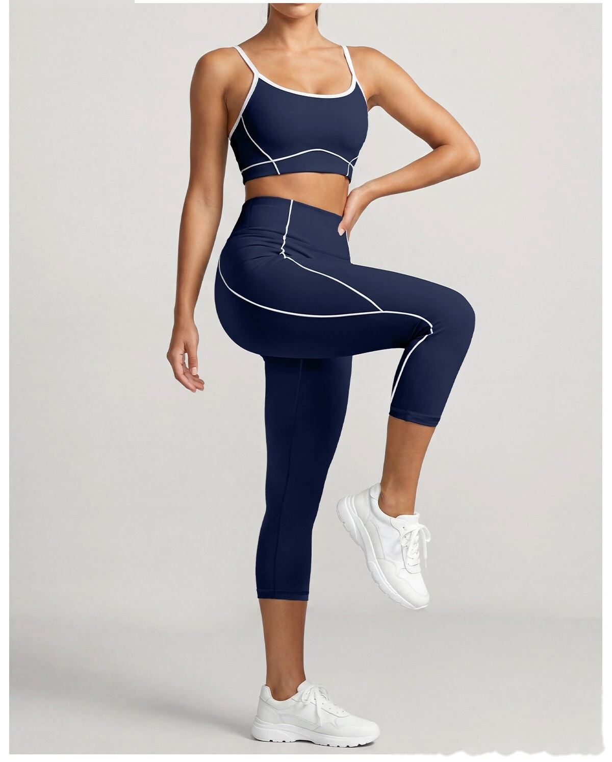 Women Workout Tracksuit, Sleeveless Athletic Vest + High Elastic Seven-Eighths Pants, Breathable Gym Clothing Set detail