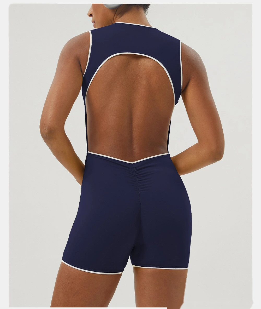 Customized color matching backless sports one-piece yoga fitness clothes sleeveless one-piece women detail