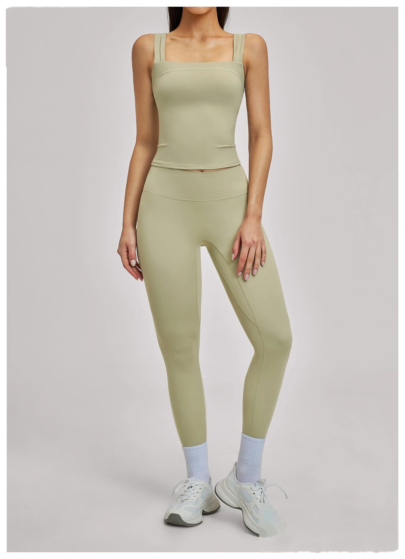 Women’s High Elastic Square Neck Yoga Outfit Beauty Back Sports Vest with Yoga Leggings Fitness Set detail