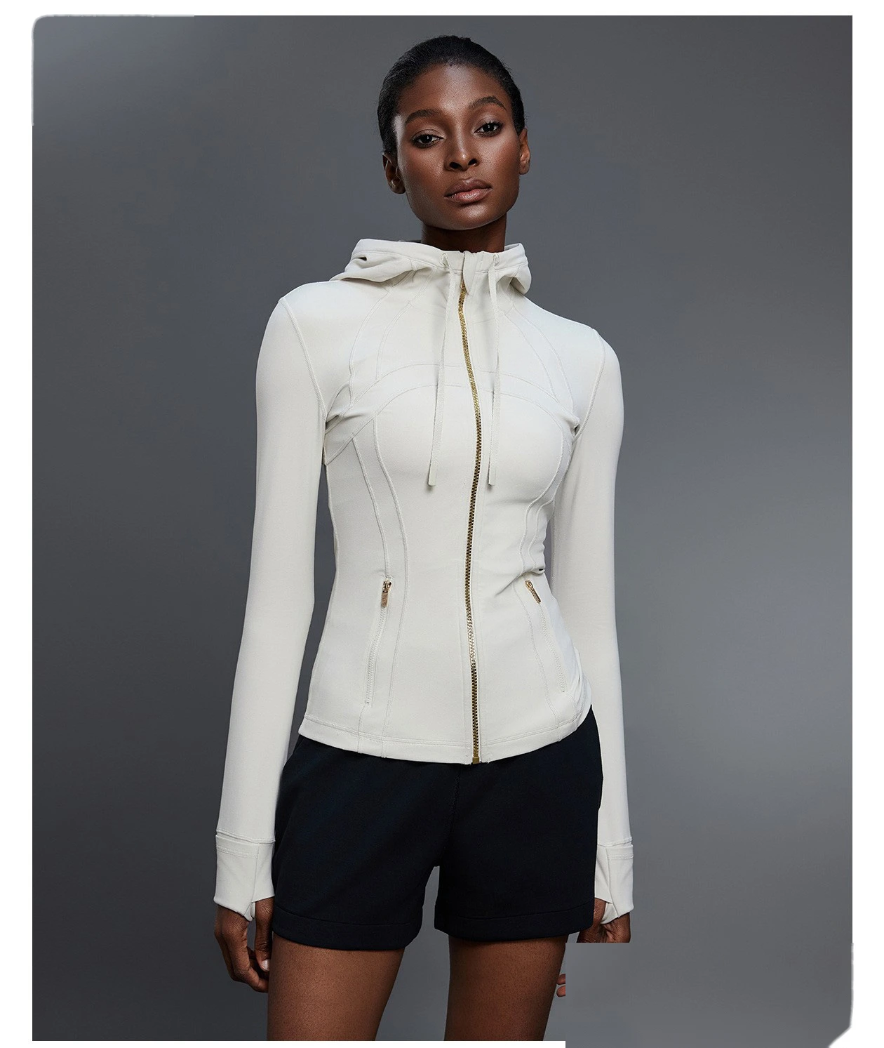 Custom Women's Yoga Jacket, Slim-Fit Hooded Cardigan, Long Sleeve Running & Fitness Outerwear detail