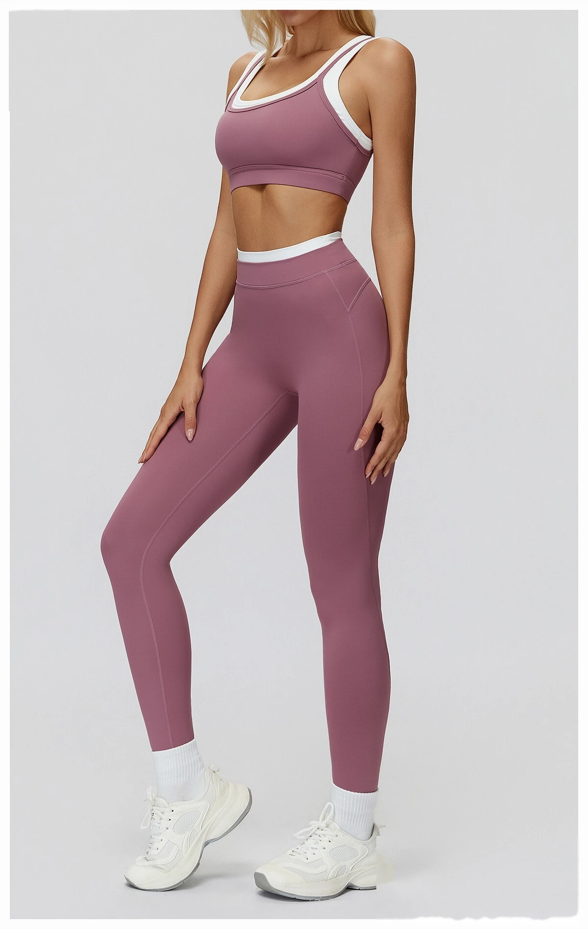Customizable EU-US Athletic Leggings | Women's Ribbed High-Waist Contrast Tights, Yoga & Running detail