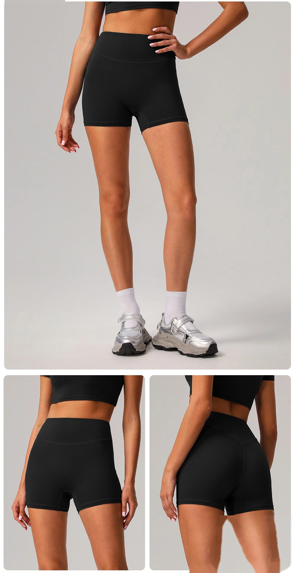 Custom nude yoga shorts hip running fitness pants tight high waist outdoor sports shorts female detail