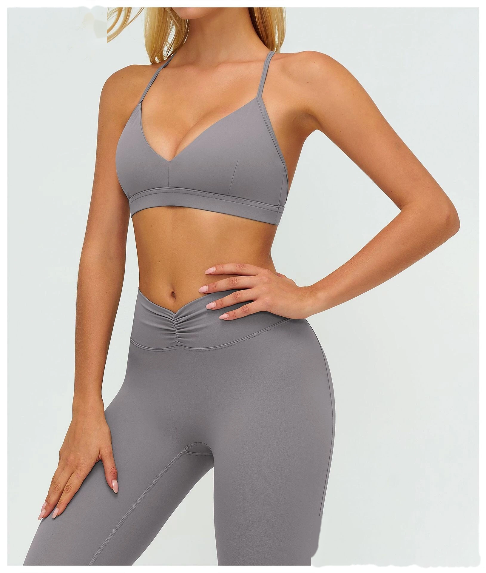 Women's Customizable V-Neck Yoga Sports Bra - Y-Back Adjustable Straps, High Support Workout Bra for Fitness & Running detail