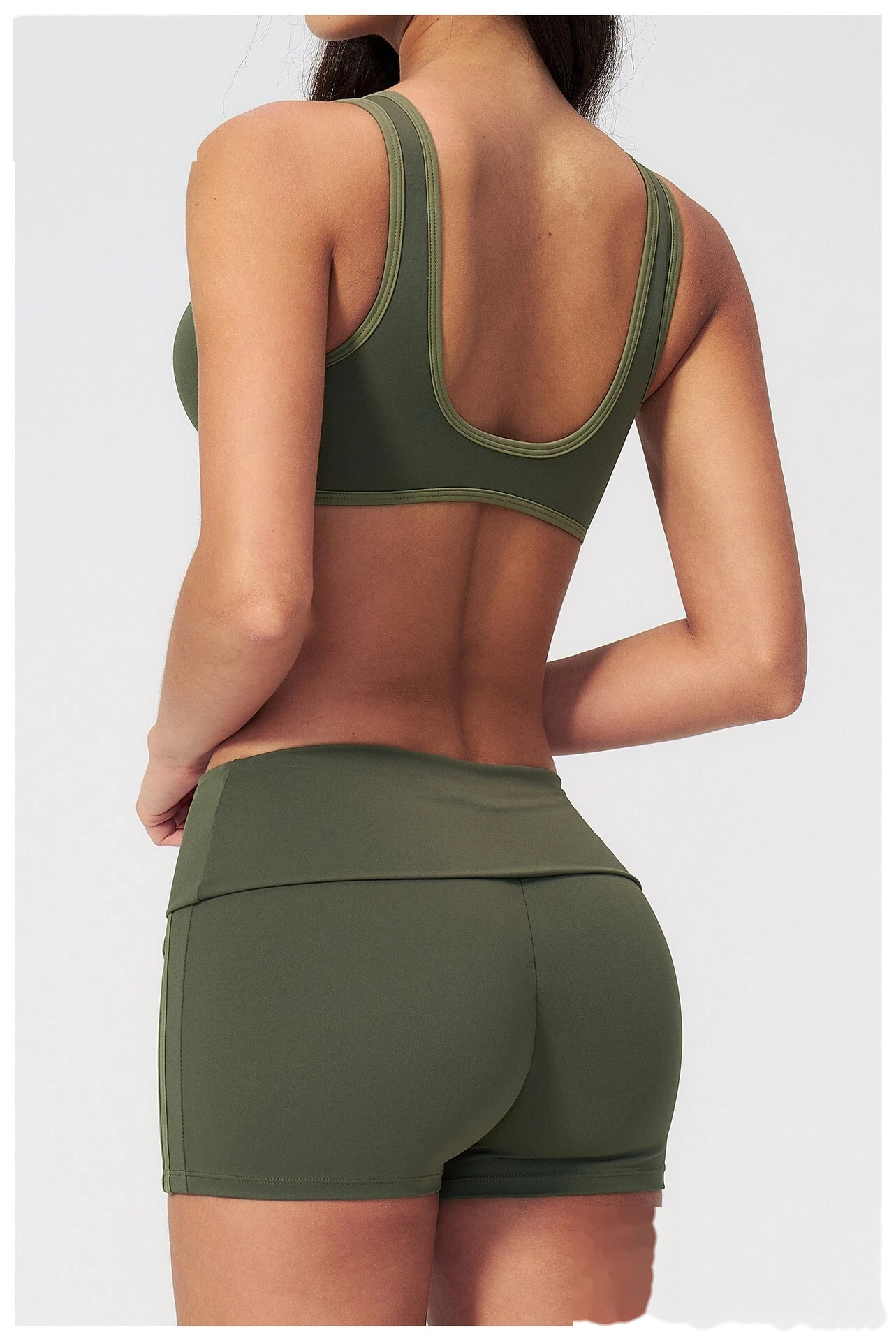 Custom European American Fitness Shorts, High Waist Roll Waist Peach Hip Elastic Naked Feel Tight Yoga Shorts For Women detail