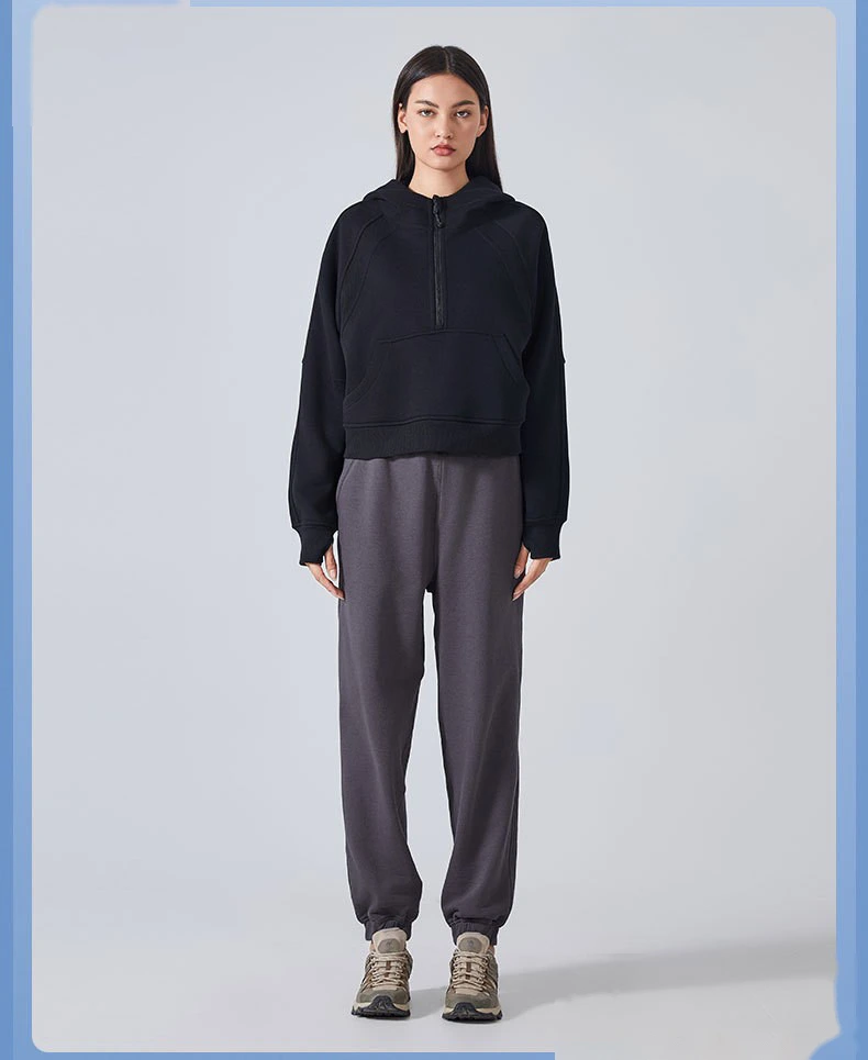 Customized autumn and winter cashmere warm hooded sweater outdoor fitness loose sports top women detail