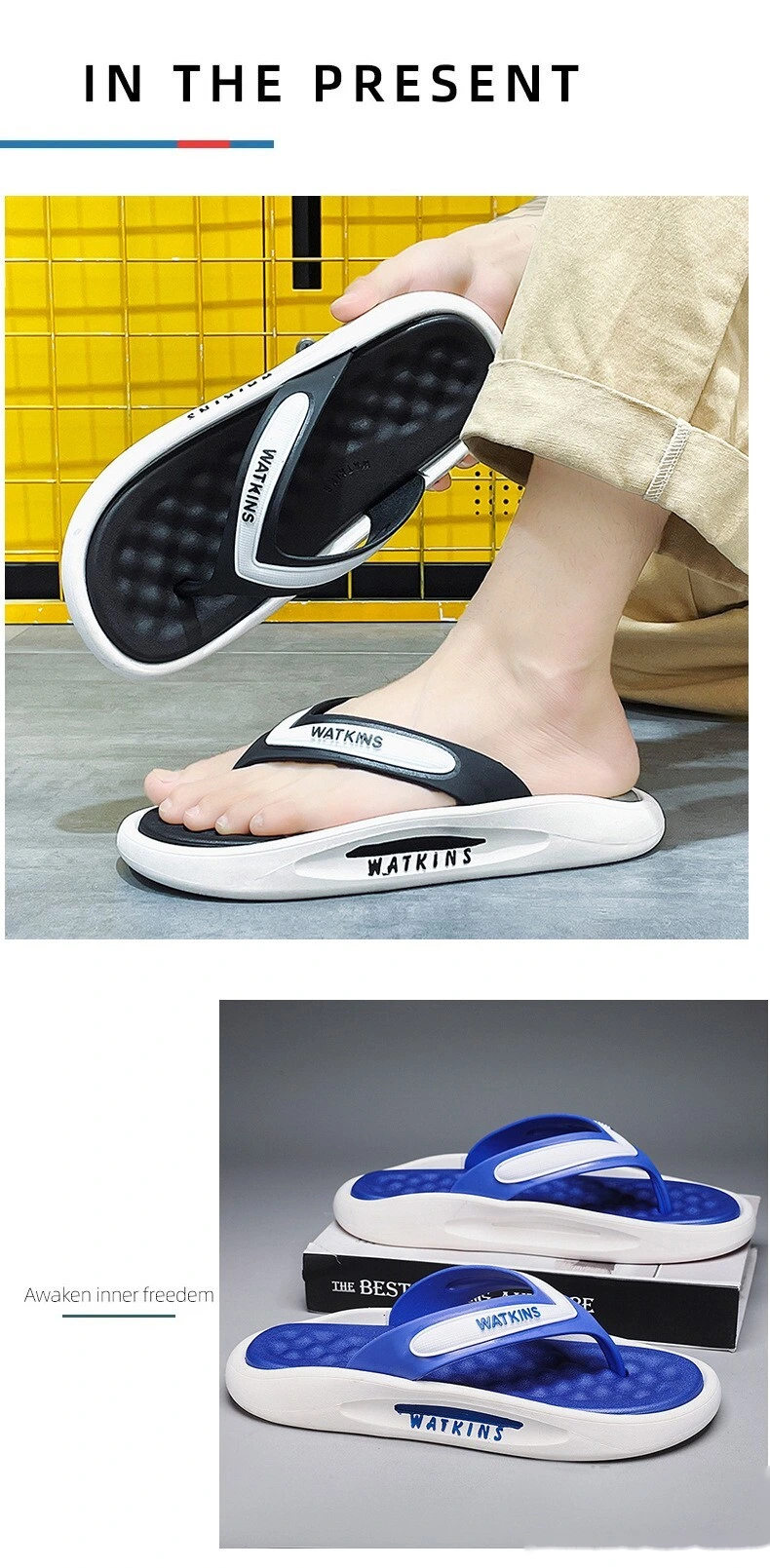 Custom flip-flops outdoor thick-soled fashion beach men's shoes soft-soled pinch couples sandals. detail