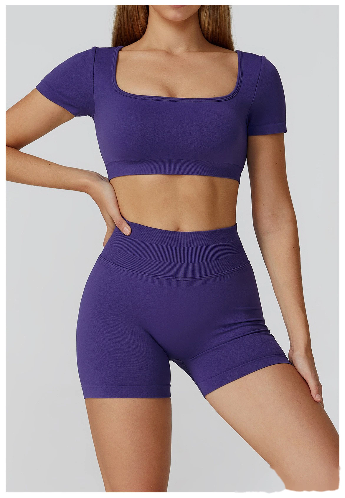 Customized seamless yoga clothes women's hollow back slim short-sleeved sports tops detail