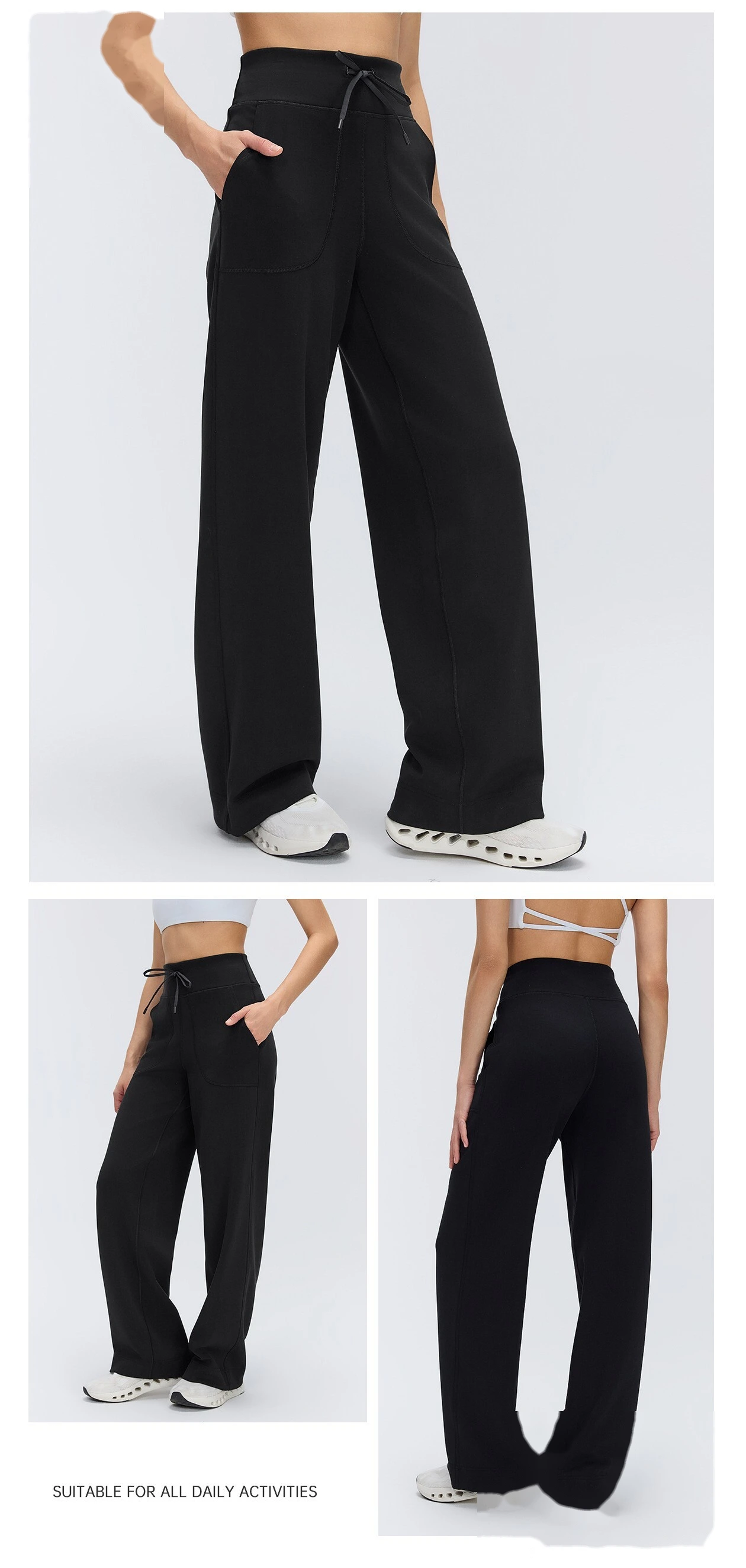 Custom Women's High Waist Draping Wide Leg Pants Loose Casual Trousers Soft Yoga Pants detail