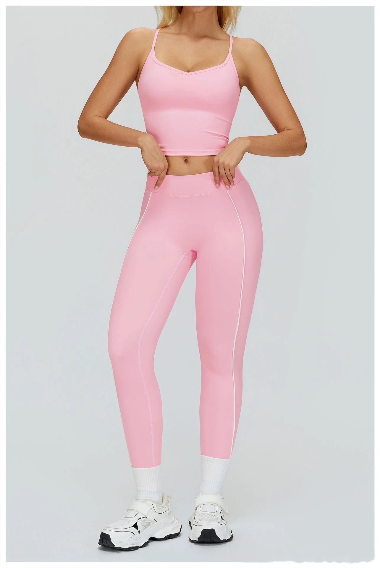 Custom Women’s Naked-Feel Tight Yoga Pants - Color Block High-Waisted Butt-Lifting Running Fitness Leggings detail