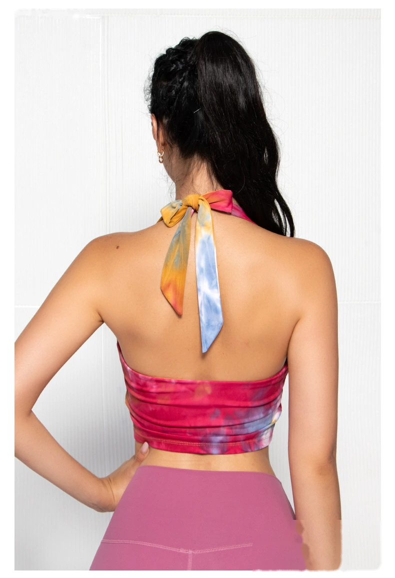 Womens halter sports bras printed sexy backless workout tops detail