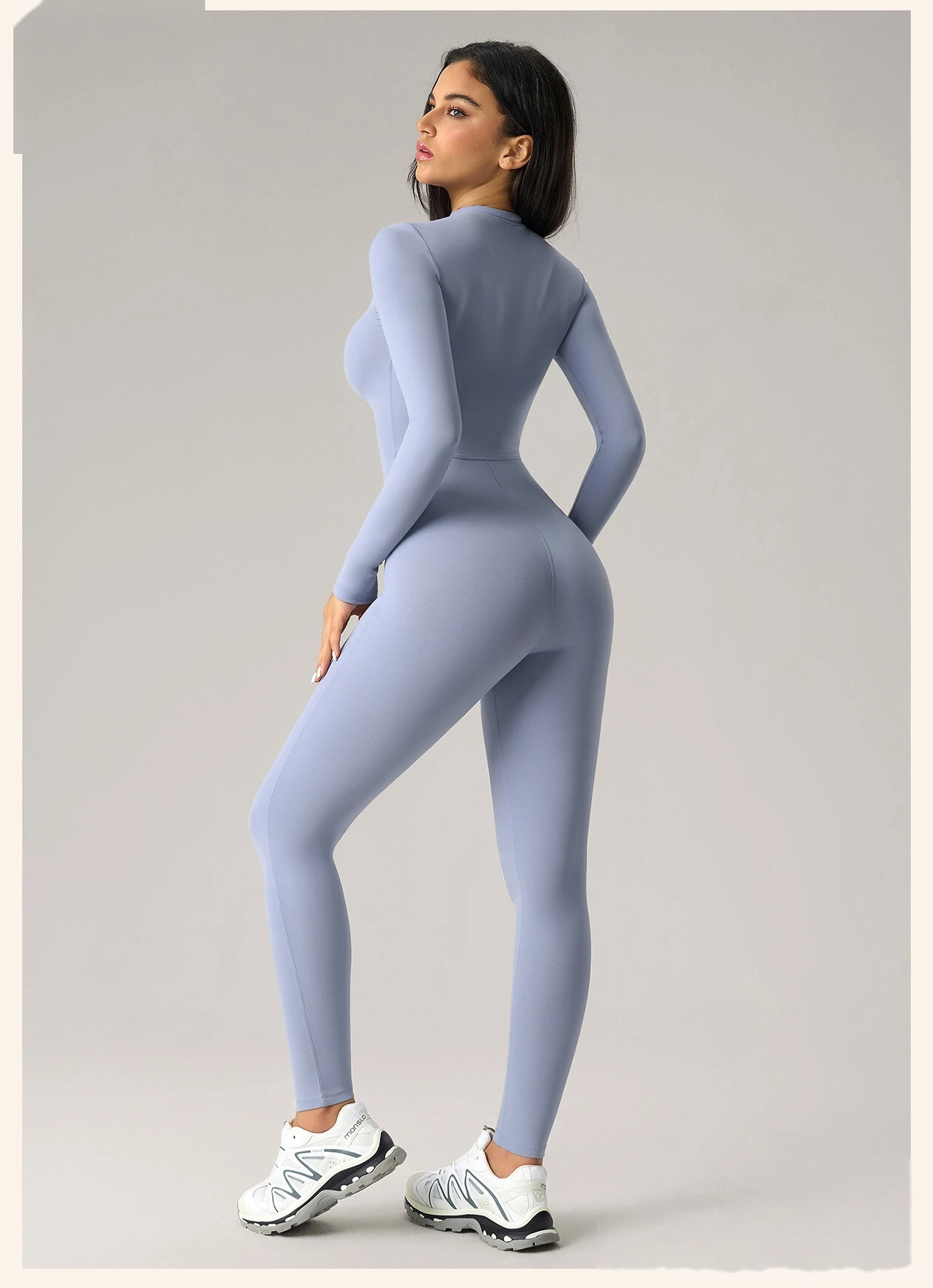 Women’s High Stretch Long Sleeve Half Zip Fitness Jumpsuit Slim Fit Butt Lifting Yoga Workout Bodysuit detail