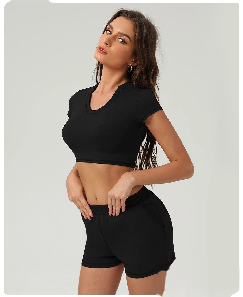 Sports and leisure high waist pocket tight shorts running sports peach hip outdoor fitness shorts female detail