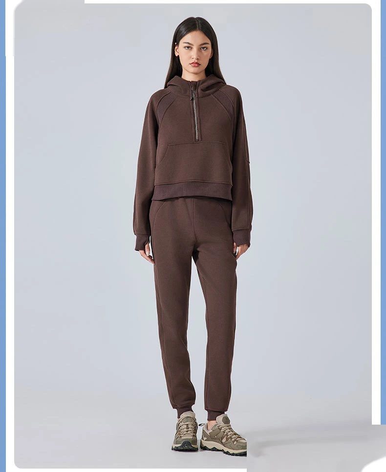 Customized autumn and winter cashmere warm hooded sweater outdoor fitness loose sports top women detail