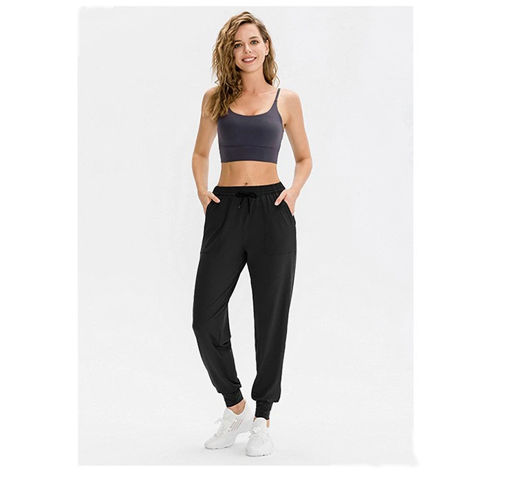 Customized women's elastic leisure sports elastic leg pants running fitness pants loose yoga pants detail