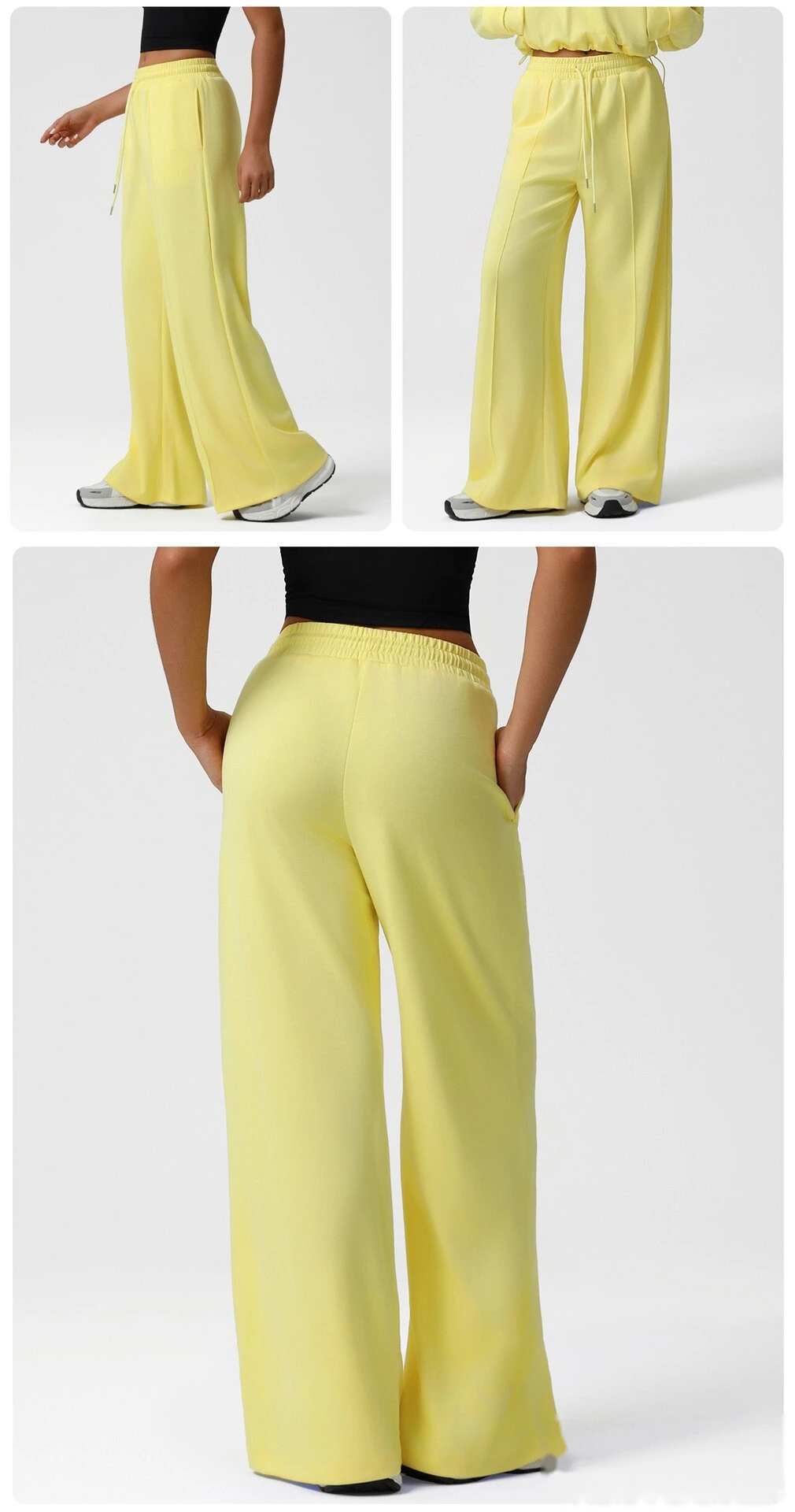 Europe and America new high waist drawstring sports casual pants Yoga wide-leg pants loose casual pants detail