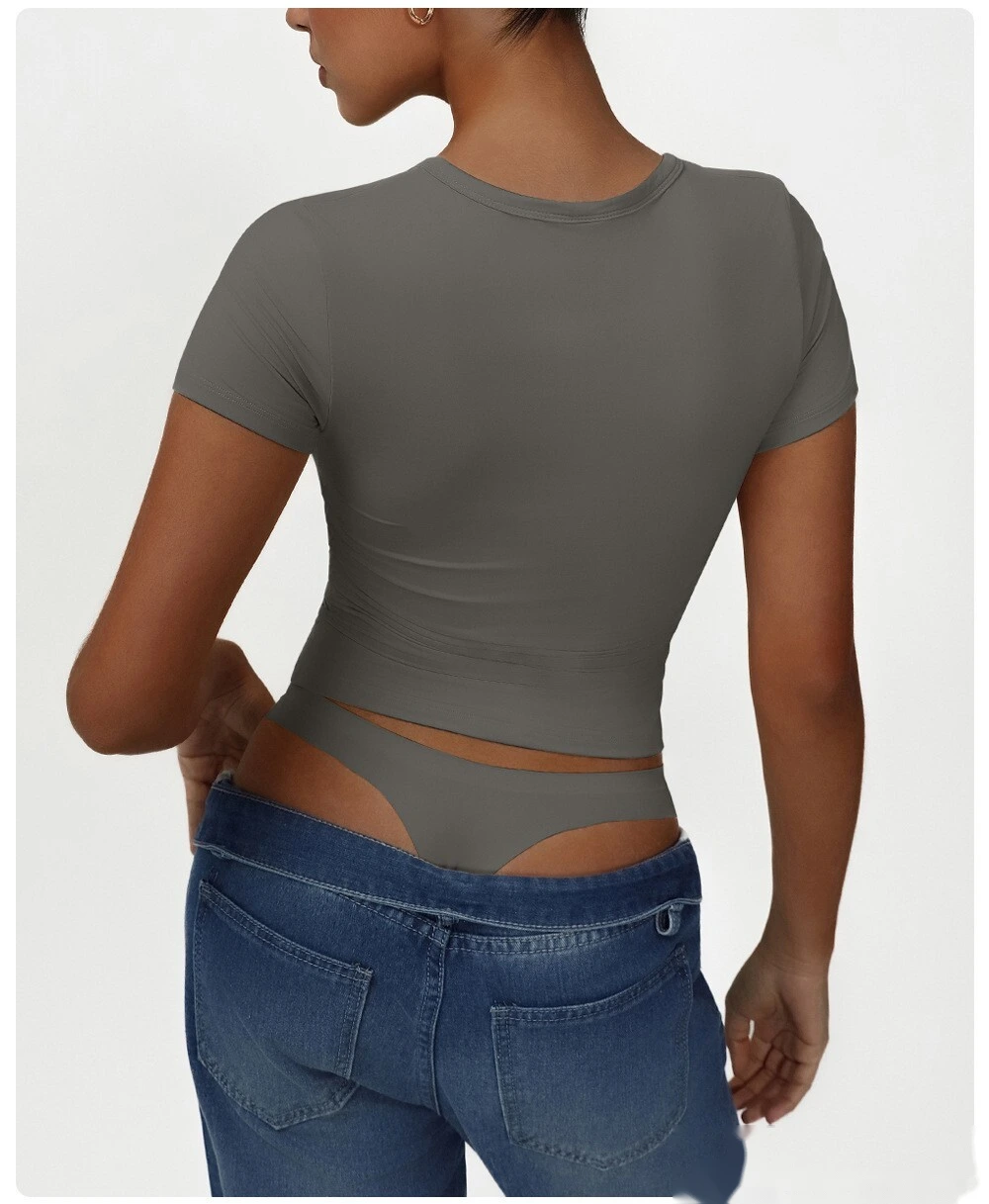 Custom tight fashion casual sports T-shirt small V-neck sexy high-elastic yoga clothes short-sleeved shirt detail