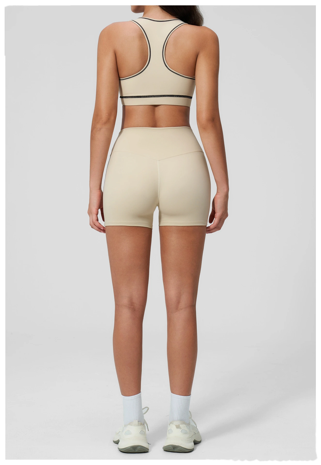 European American Style Color Block Yoga Bra & Hip Lifting Shorts Set, Women 2 Piece Fitness Activewear detail
