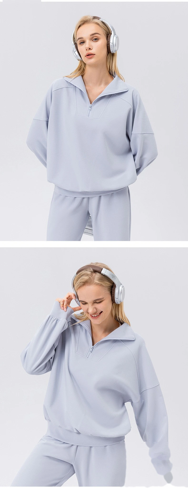 Custom sports sweater women's half zipper fitness long sleeve loose outdoor running sportswear detail
