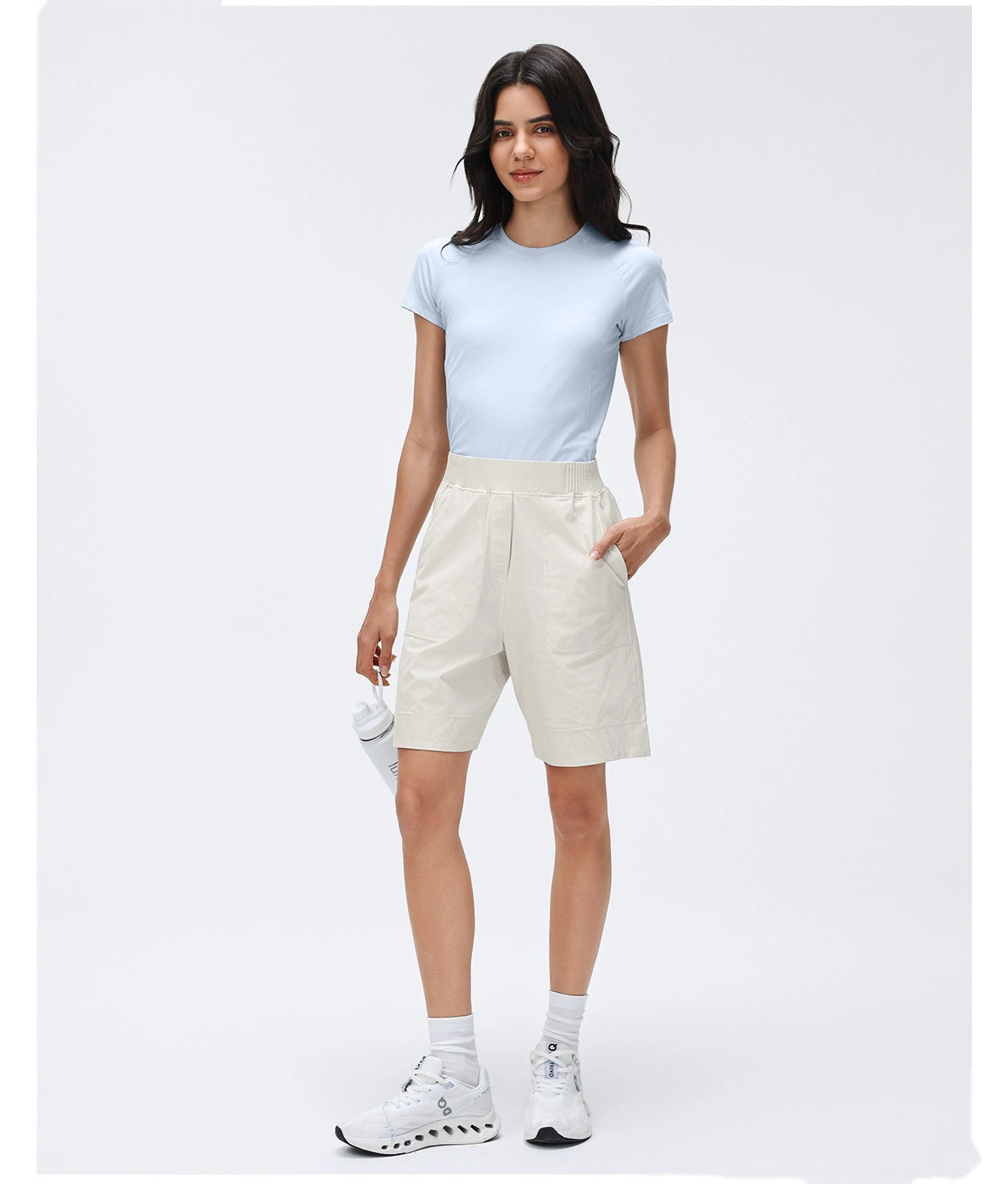 Bulk Custom Women's Sports Mid-Shorts - High-Waisted Lightweight Loose Straight Breathable Running Fitness Pants detail