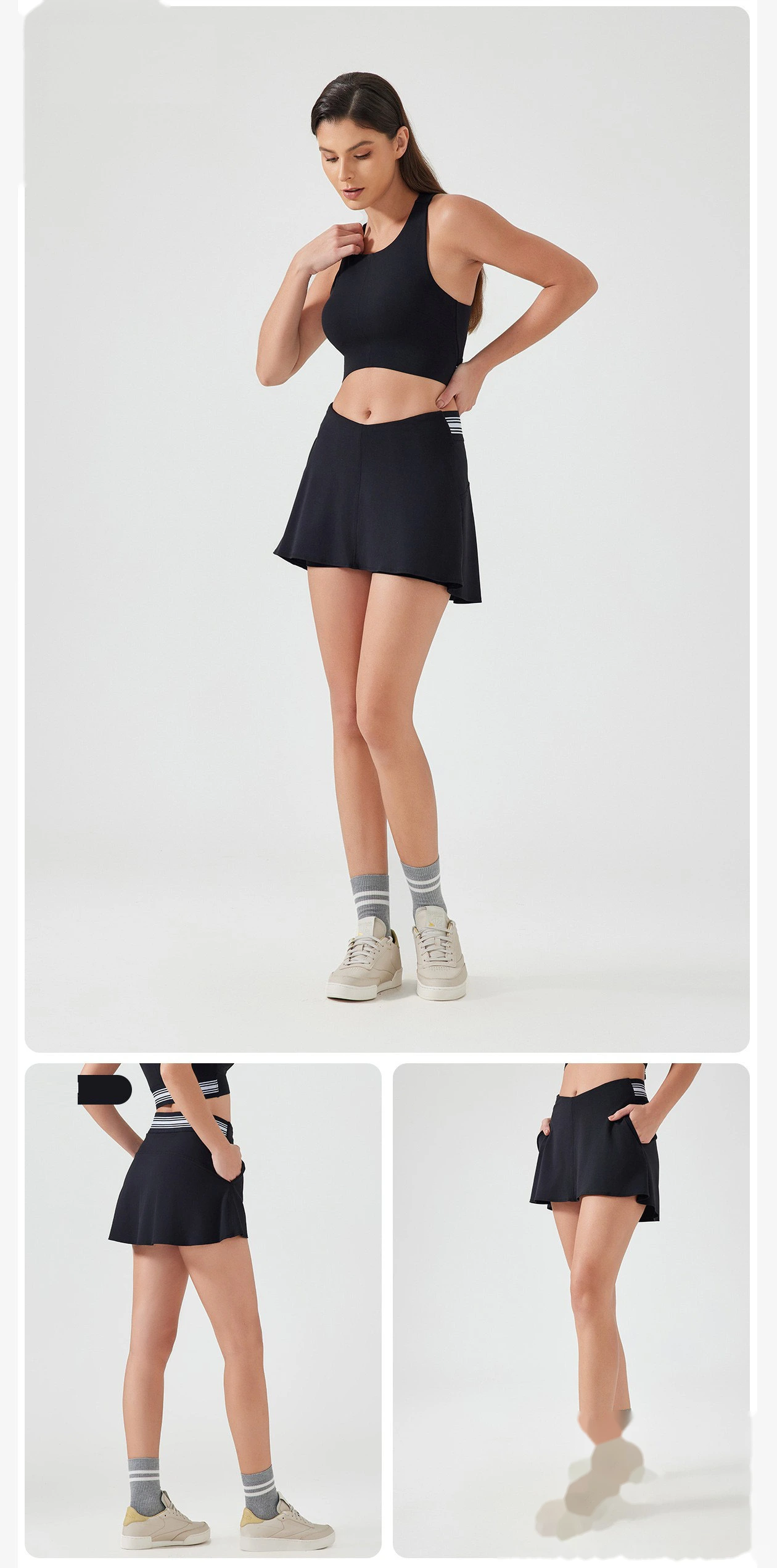 Fake two-piece fitness short skirt women's quick-drying breathable tennis skirt high waist yoga skirt detail