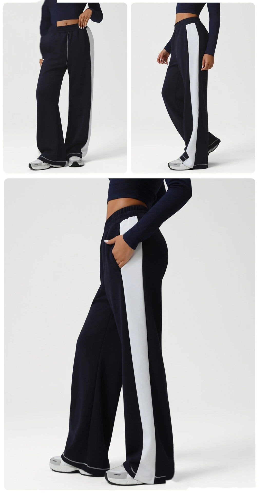 Customized European and American contrast yoga wide-leg pants loose sports casual pants fitness pants detail