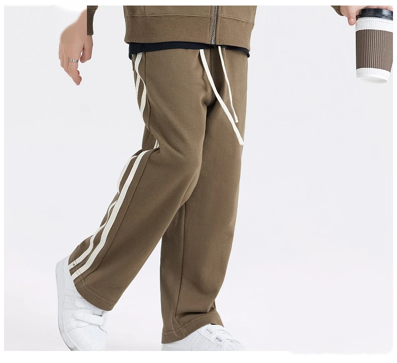 Customized cotton terry two-bar sweatpants for boys and girls children's loose casual pants detail