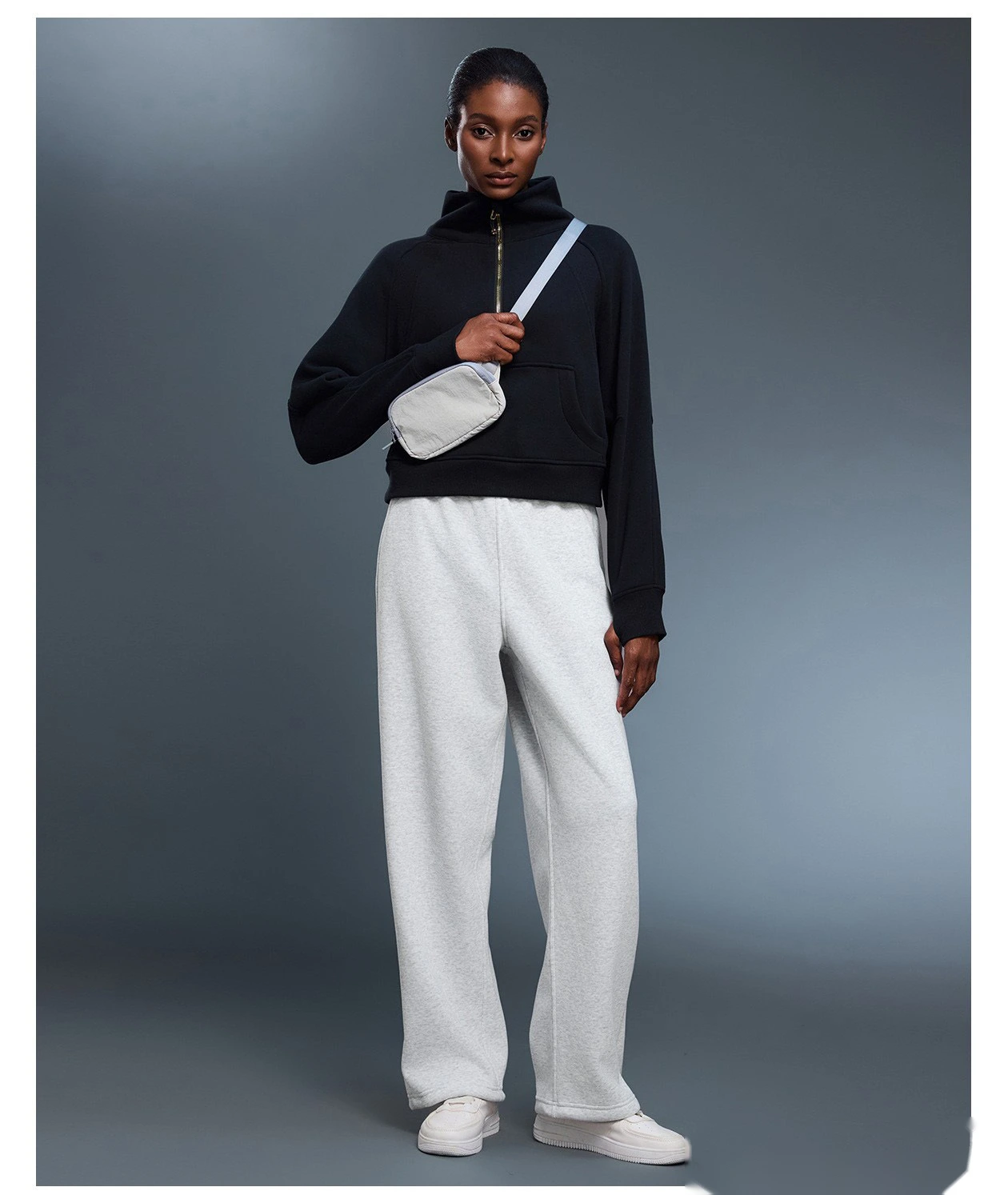 Customized velvet warm casual pants loose sports pants in autumn and winter ladies drawstring leg pants - allni detail