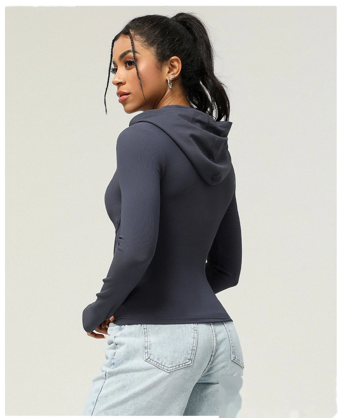 Custom slim hooded sports coat long sleeve autumn and winter yoga coat leisure sports coat women detail