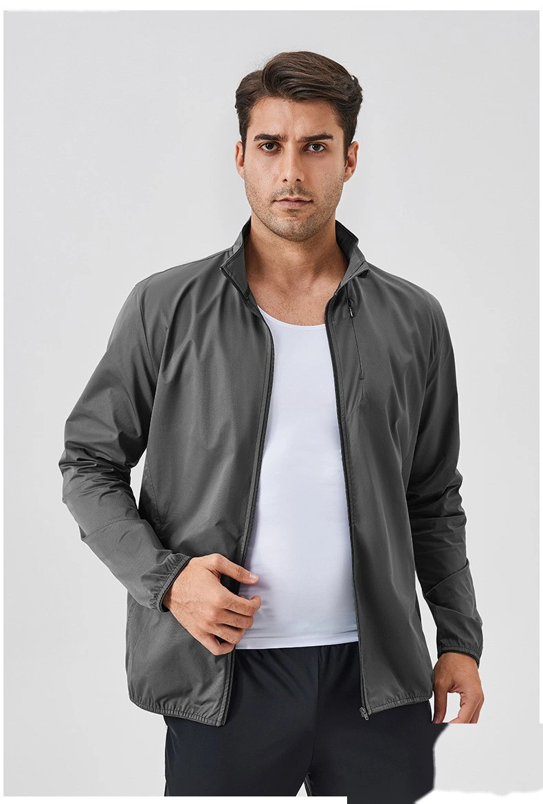 Custom autumn and winter sports coat stand collar zipper jacket outdoor windproof long sleeve cardigan running fitness detail