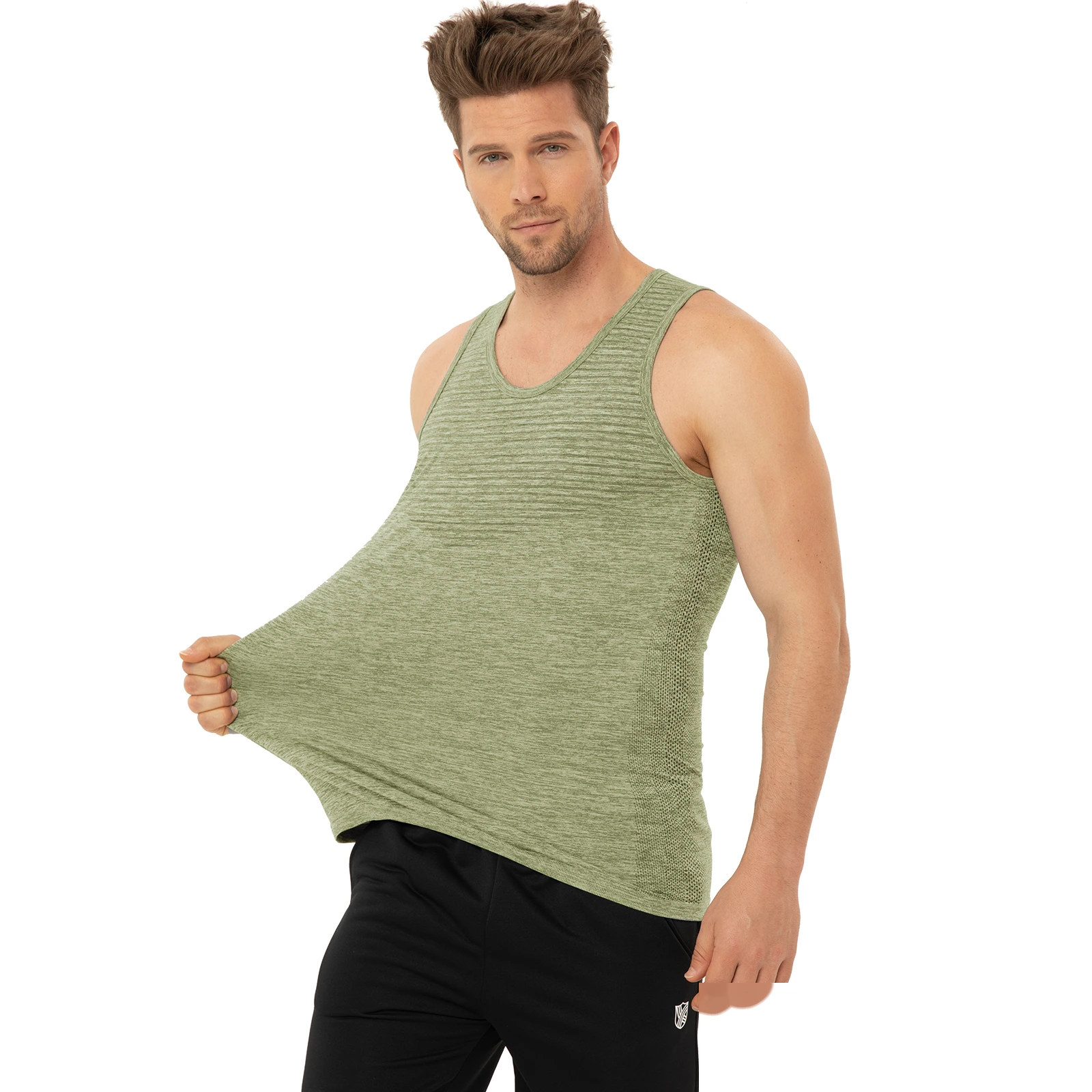Soft and high elastic men's knitted vest, tight-fitting sports coat and sleeveless vest detail