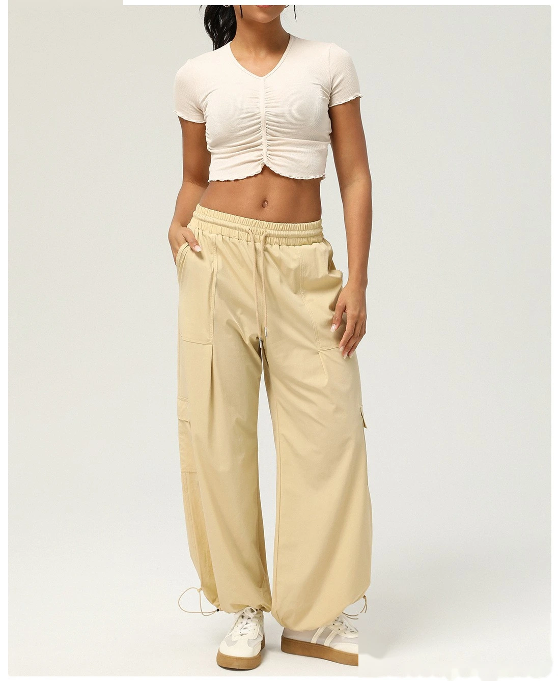Custom-made loose-pocket tooling sweatpants for women's outdoor fitness straight wide-leg leg leggings detail
