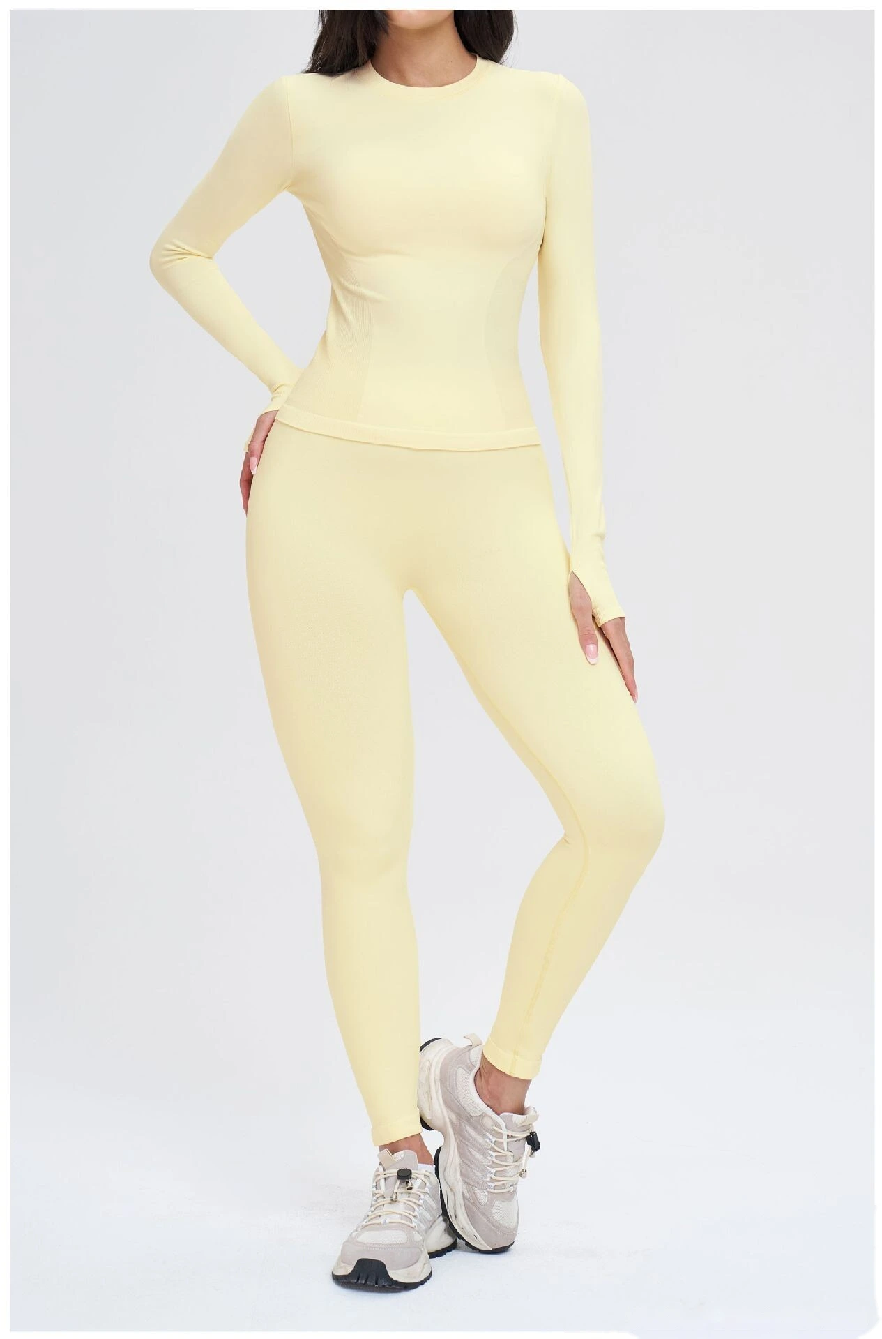 Custom Seamless Yoga Long Sleeve - Women's Crew Neck Tight High-Stretch Running Fitness T-Shirt detail