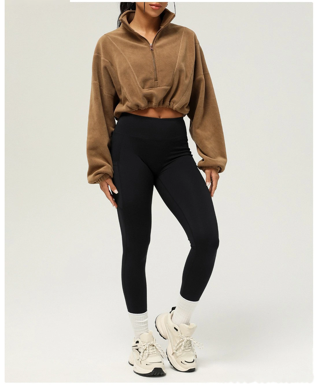 Customized autumn and winter Olympic fleece long-sleeved sweater stand-up zipper short casual warm sportswear women detail