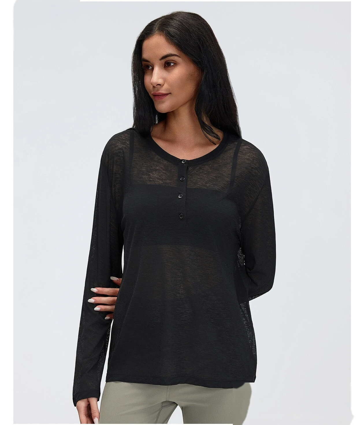 Loose Breathable Yoga Cover Up for Women, Long Sleeve Gym Top, Lightweight Casual Running Fitness T-Shirt detail