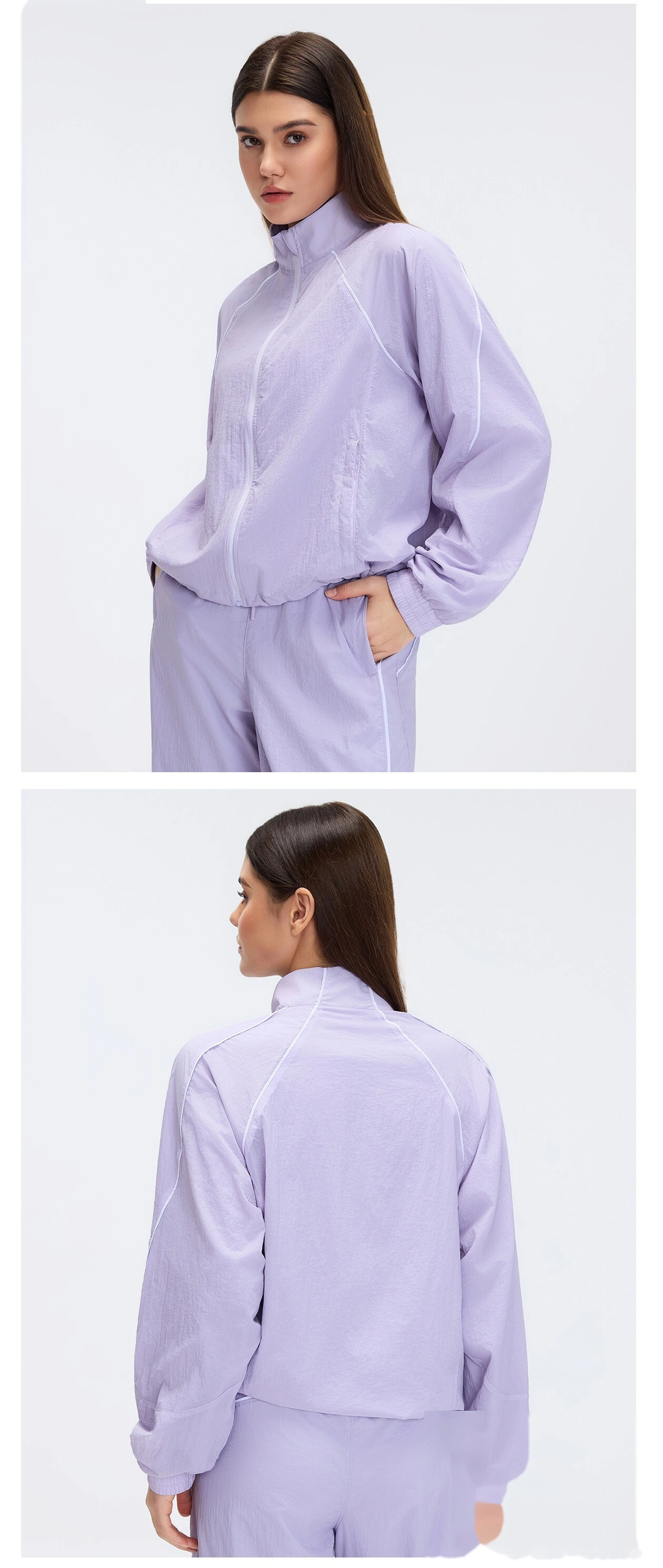 Custom Windproof Stand Collar Jacket - Women's Loose Casual Short Outdoor Sports Trench Coat detail