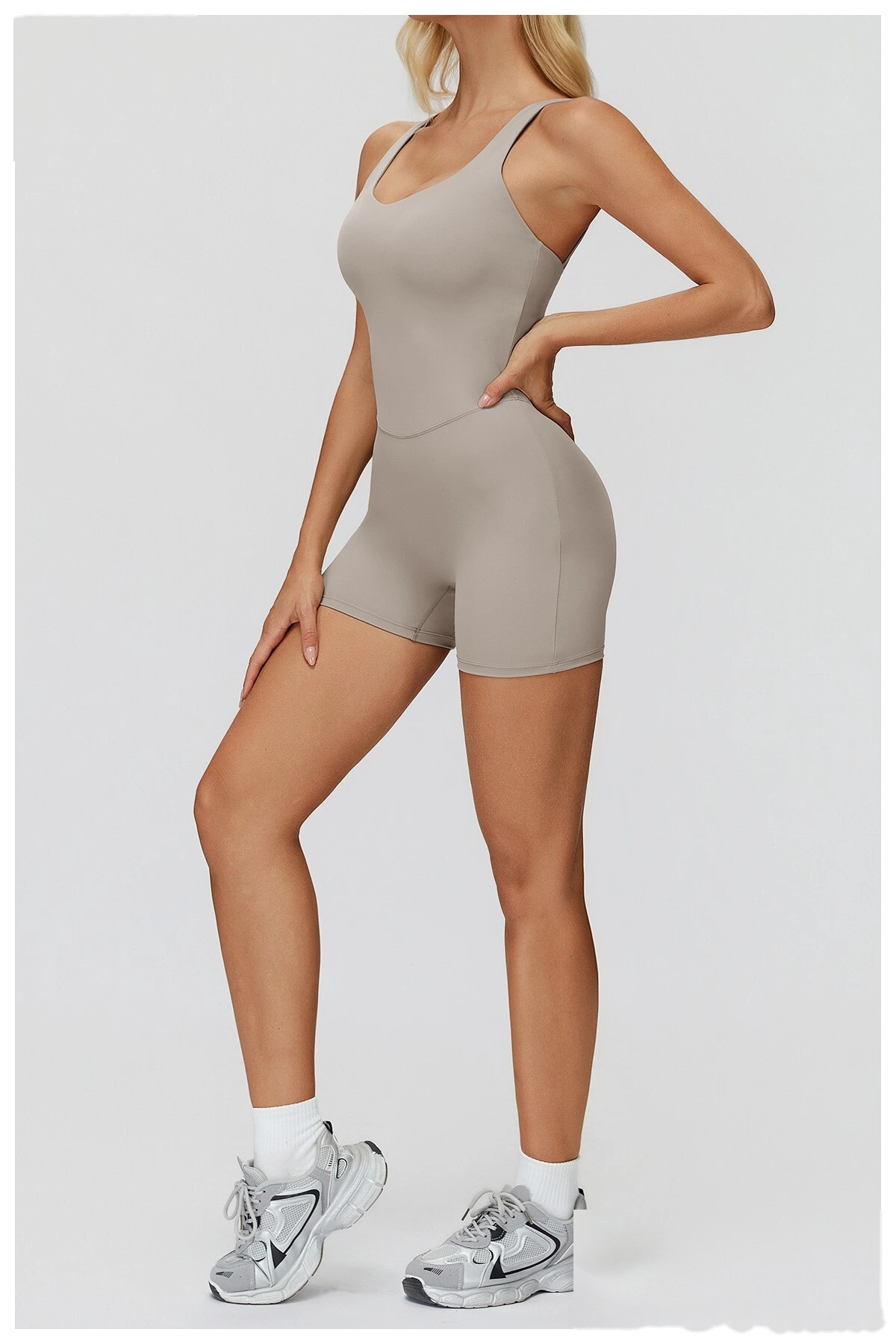 Women's Tight-Fitting Crisscross Back Yoga Bodysuit - Customizable High Elastic Short-Length One-Piece for Yoga, Running detail