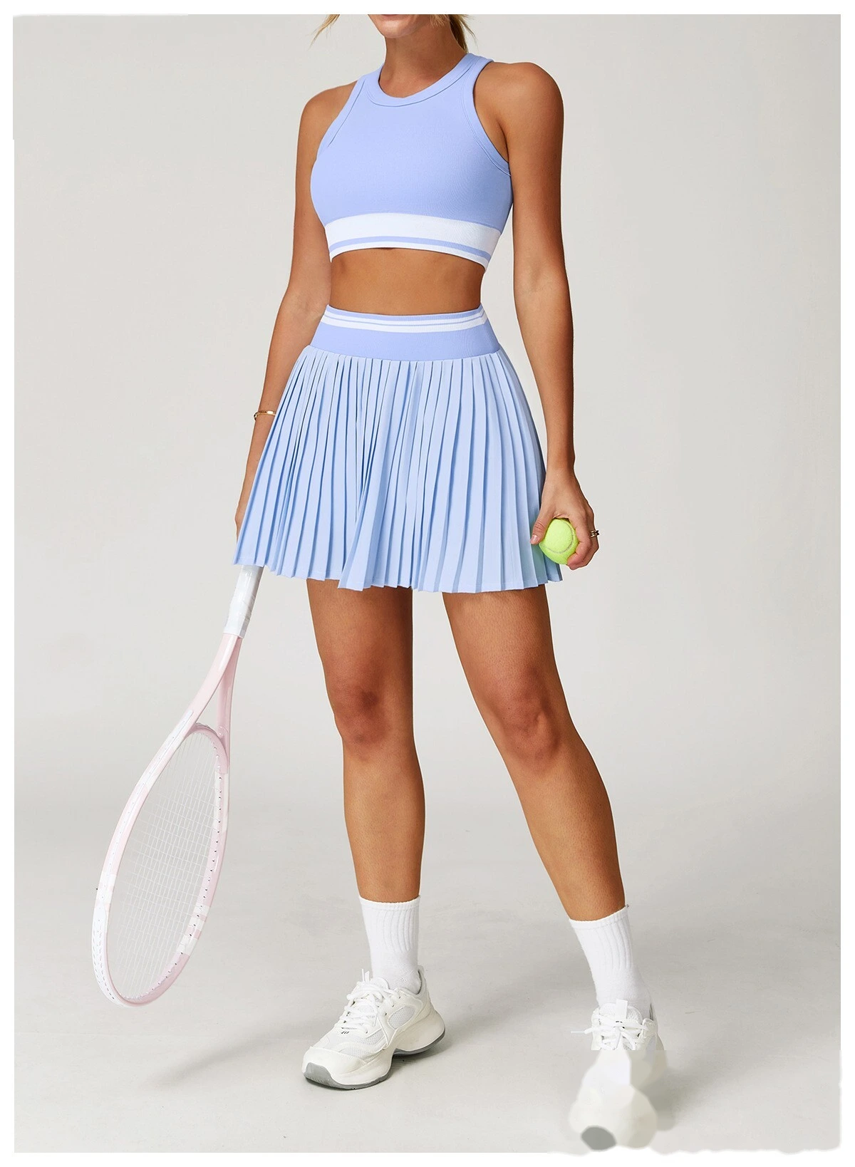 Customized contrast pleated skirt high waist A-shaped fitness skirt anti-exposure tennis skirt detail
