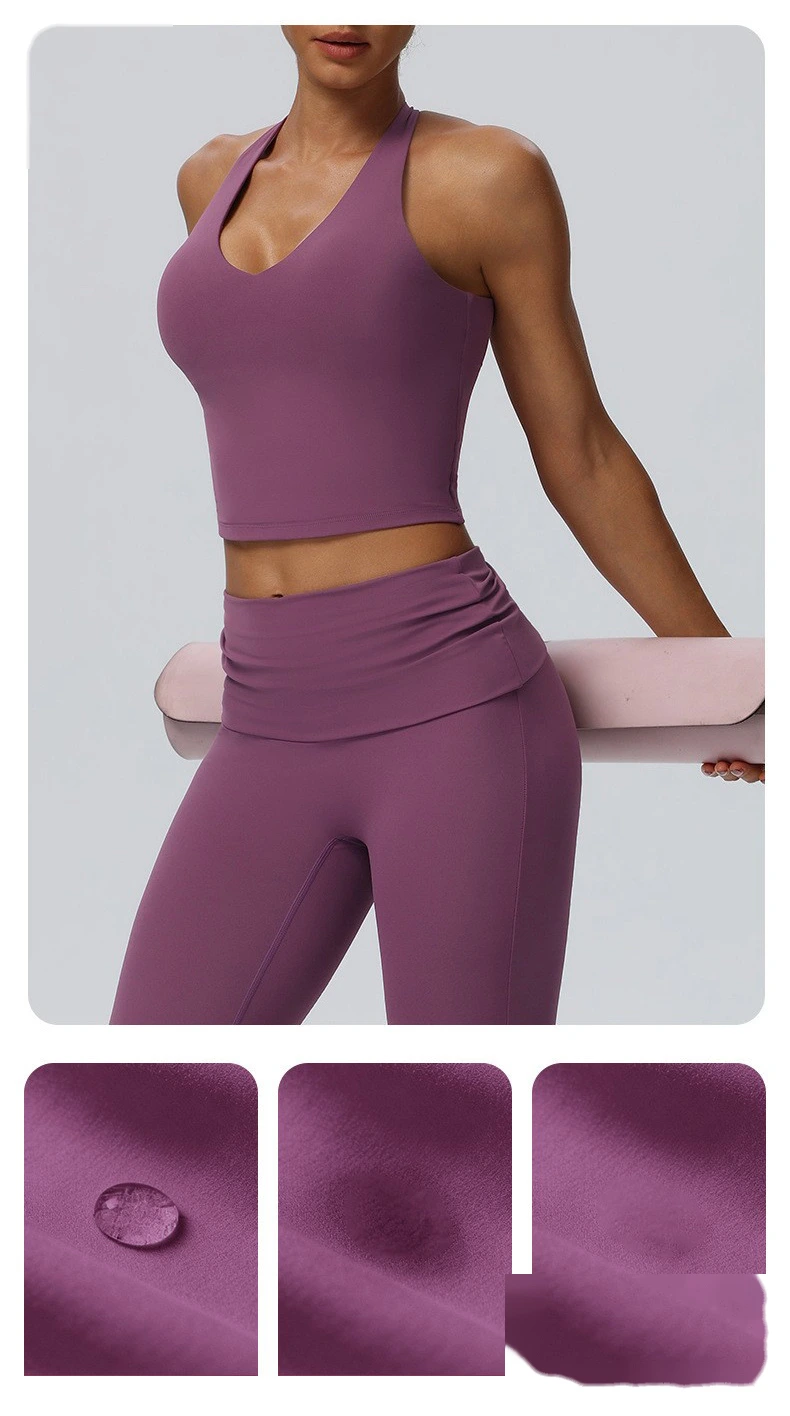 Women's European American Halter Beauty Back Yoga Tank Top, Breathable High Elastic Sports Fitness Vest detail