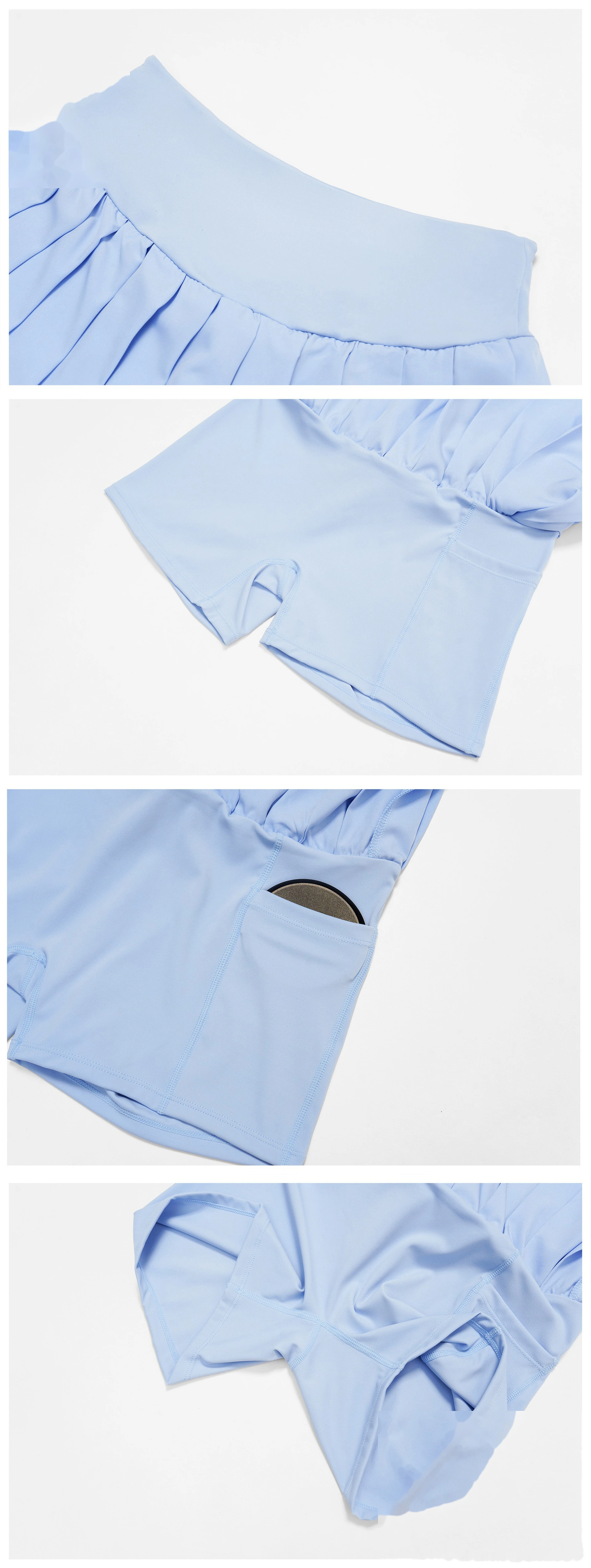 Custom Women’s Fake Two-Piece Pleated Skirt - Naked-Feel Anti-Chafing Yoga Tennis Running Fitness Skirt detail