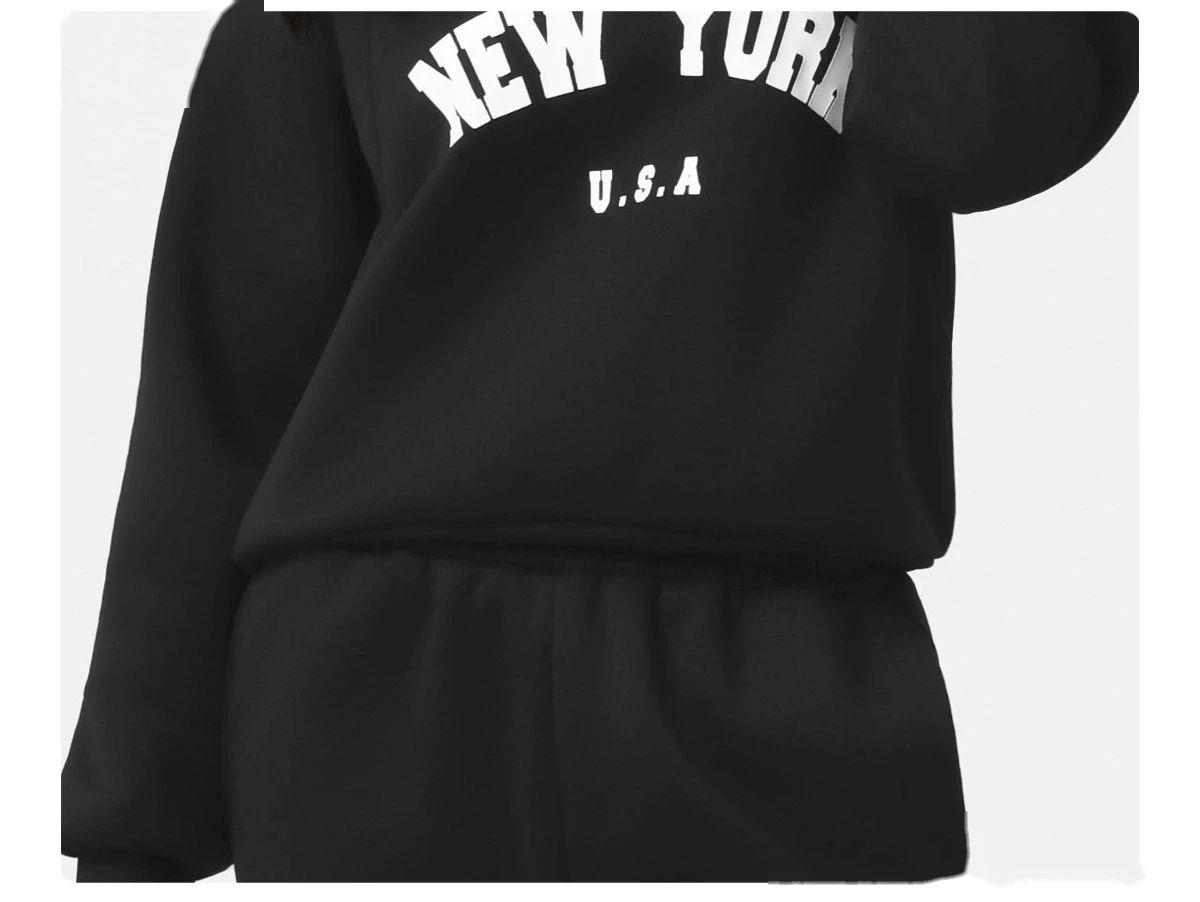 Custom Autumn-Winter Fleece Warm Sweatshirt Set with Cuffed Athletic Jogger Pants & Letter Print detail