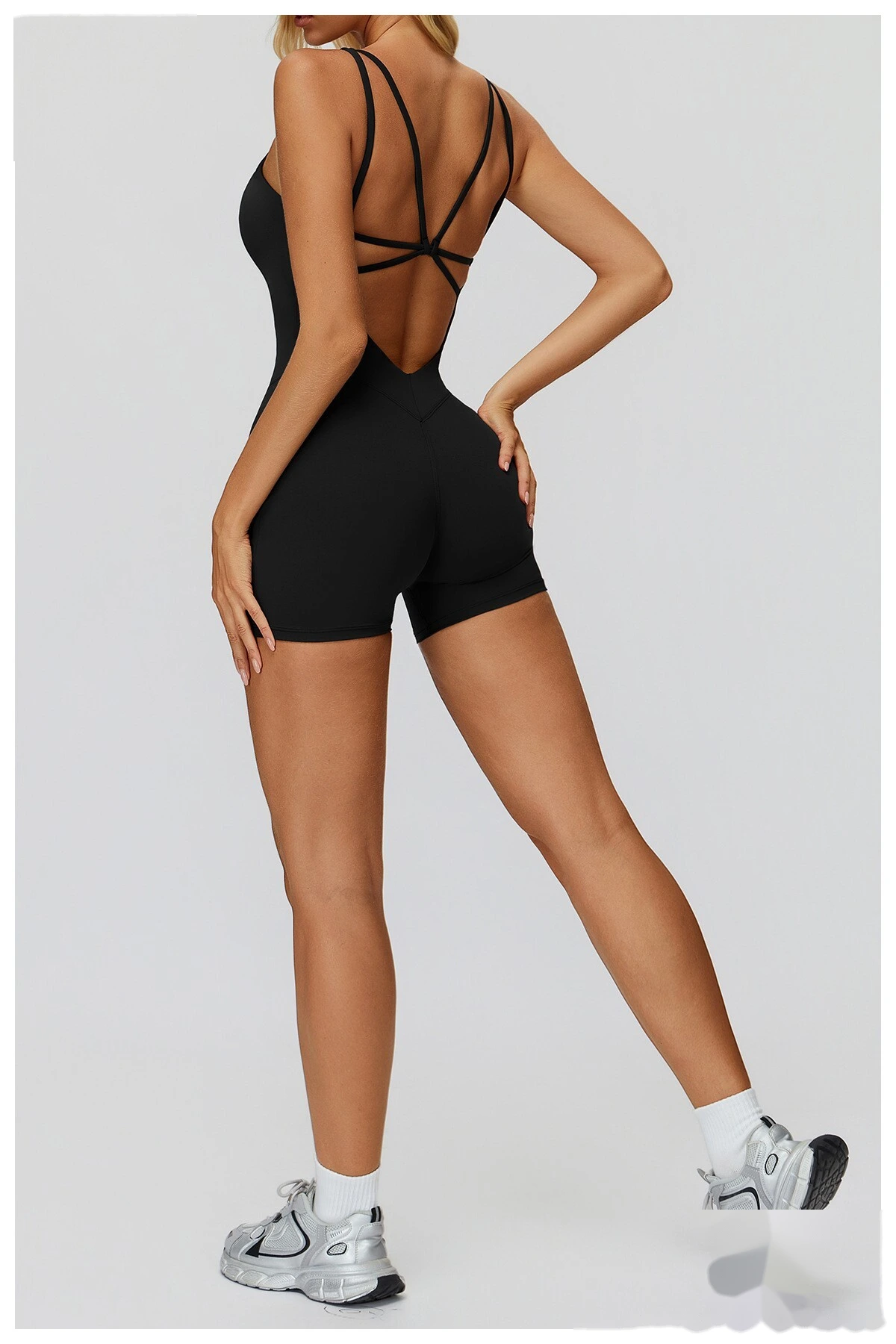 Women's Tight-Fitting Crisscross Back Yoga Bodysuit - Customizable High Elastic Short-Length One-Piece for Yoga, Running detail