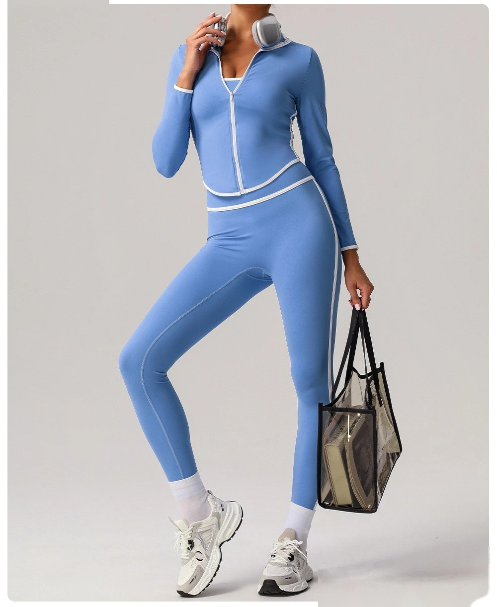 Customized contrast sports yoga coat stand collar long sleeve coat outdoor fitness clothes top detail
