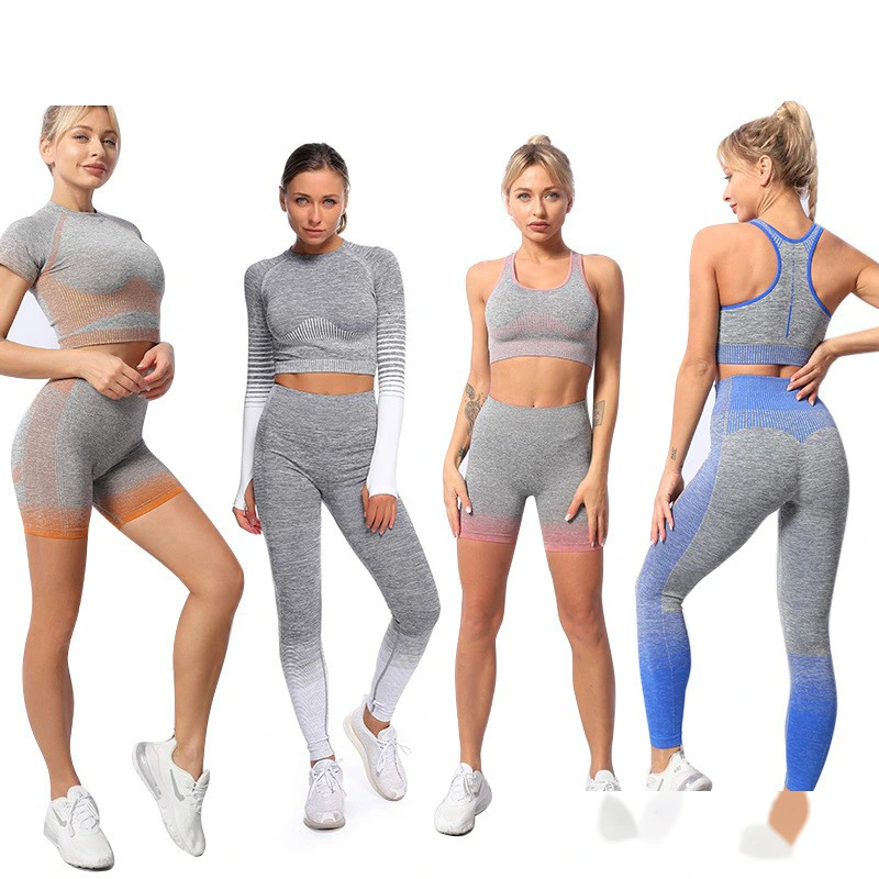 Customized European and American seamless yoga suit female sports bra bra short sleeve shorts long sleeve fitness pants. detail