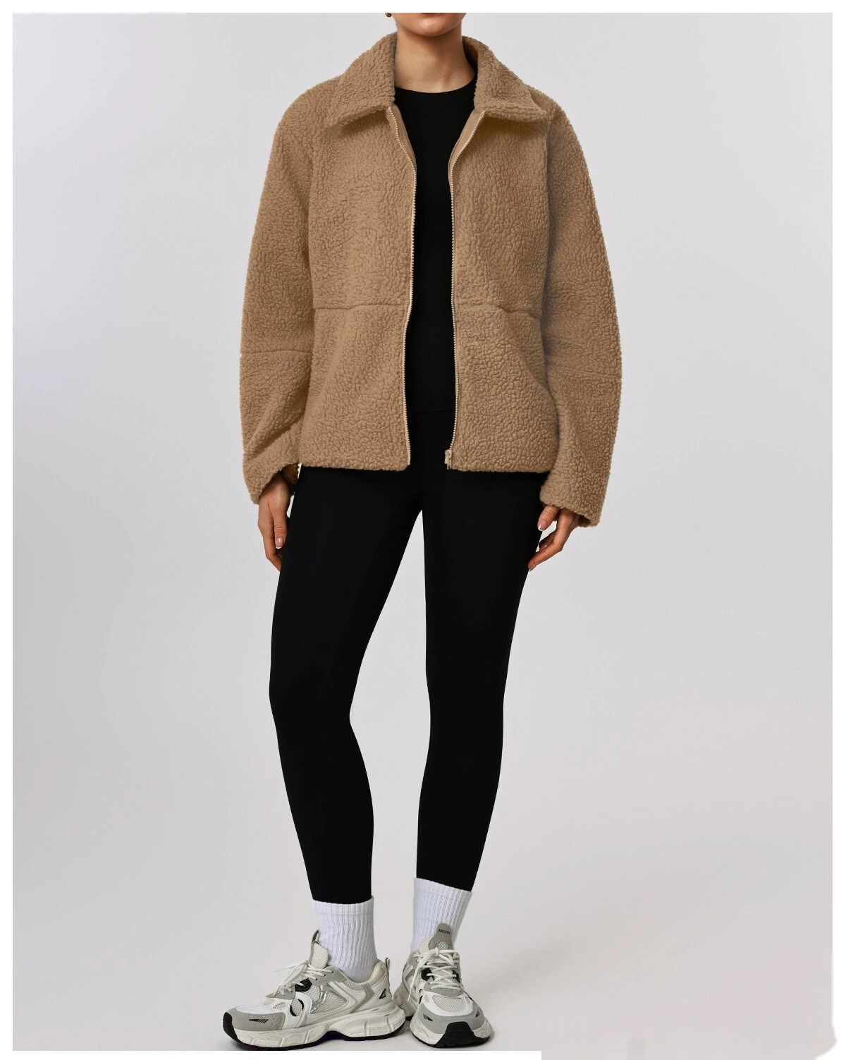 Women's Customizable Winter Fleece Jacket - Thick Sherpa Lined Lapel Cardigan, Warm Activewear for Running & Leisure detail