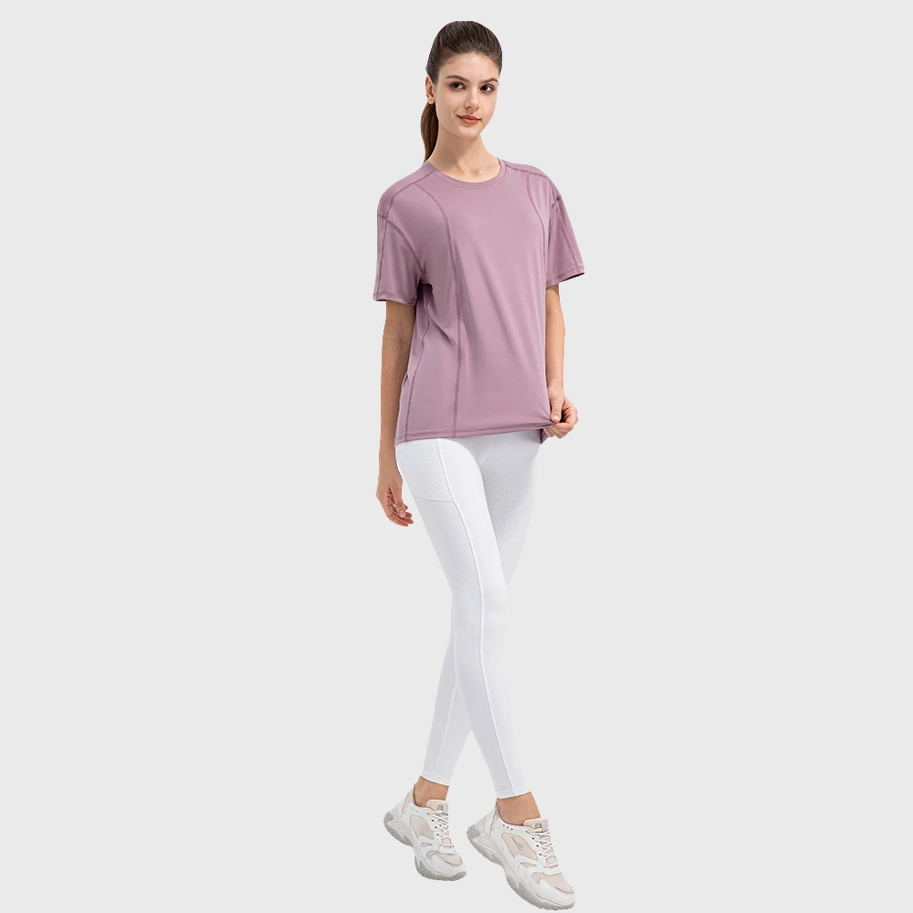 Women summer loose short sleeve t-shirt quick dry breathable fitness tee detail