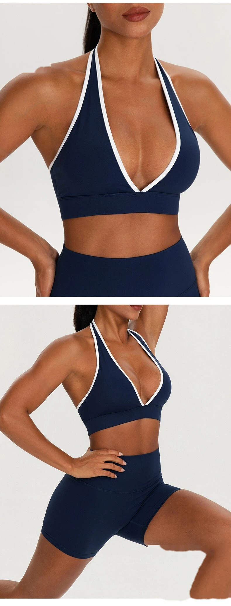 Custom Women’s V Neck Halter Color Block Yoga Bra Naked Feeling Workout Fitness Sports Bra detail