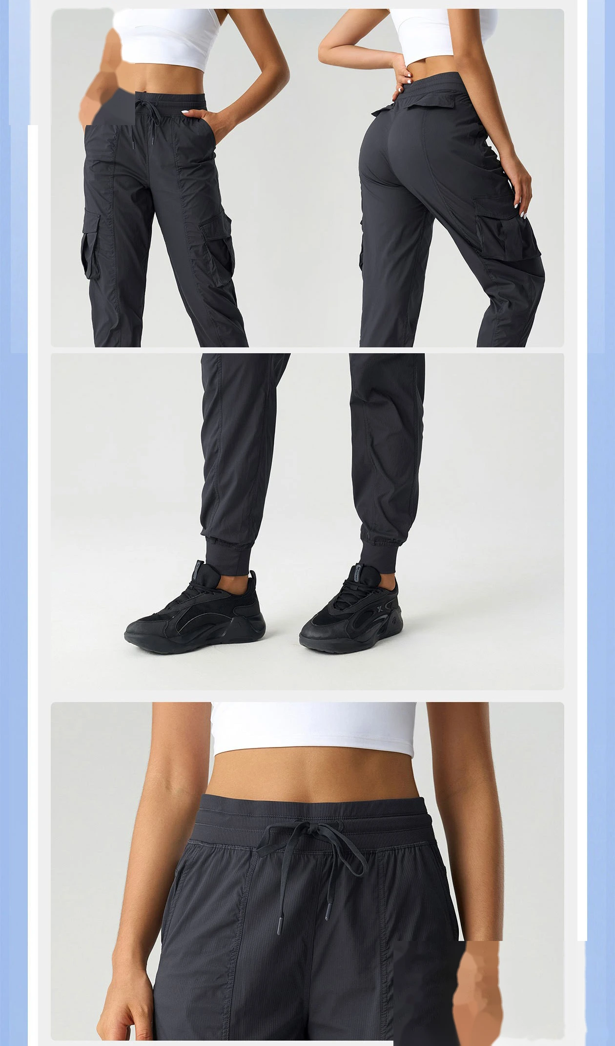 Custom-made light, quick-drying and breathable sports and fitness pants for women's outdoor leisure toe-binding overalls detail