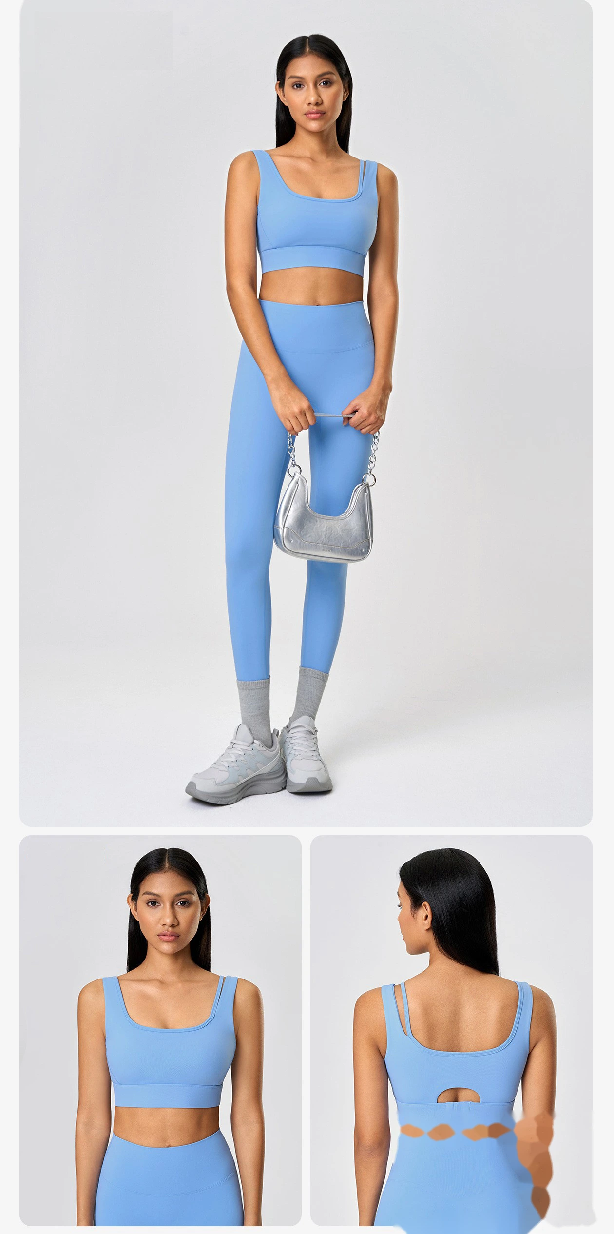 New shockproof gathered hollow back yoga bra nude skin-friendly semi-fixed cup sports bra detail