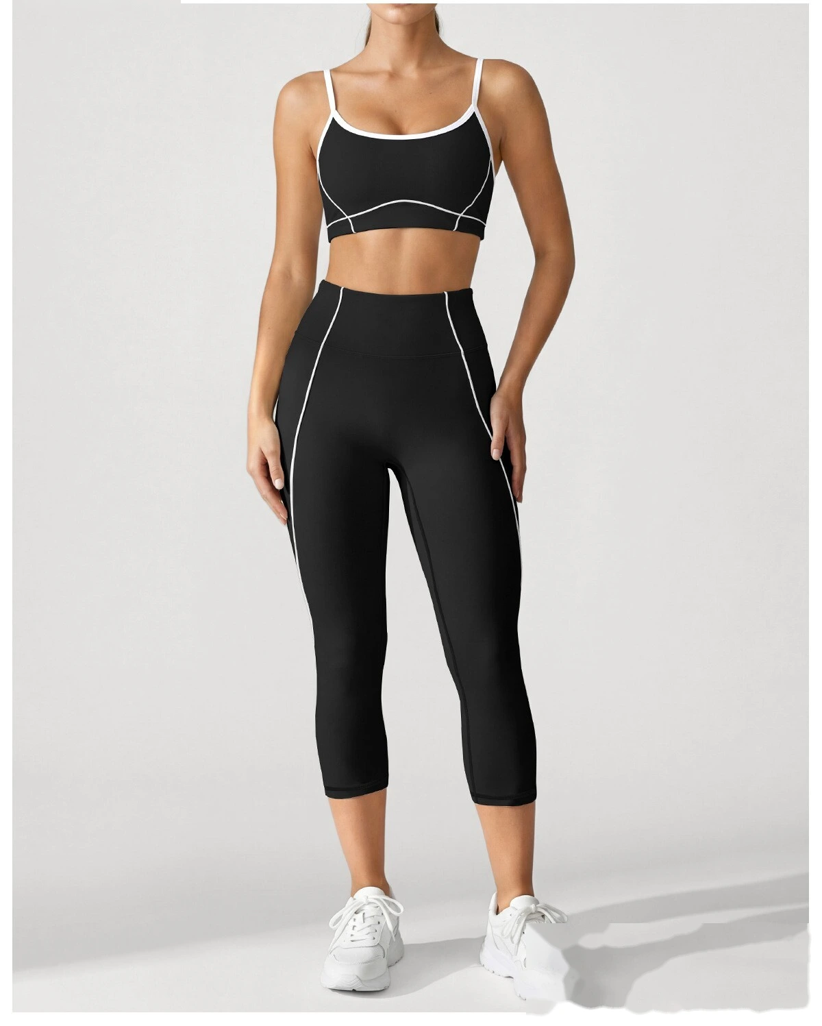 Women Workout Tracksuit, Sleeveless Athletic Vest + High Elastic Seven-Eighths Pants, Breathable Gym Clothing Set detail